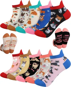 10 Pairs Dog Socks for Women Novelty Soft Cotton Socks Cute Animal Gifts for Dog Lovers Veterinary Gifts Mother's Day Ladies Favors