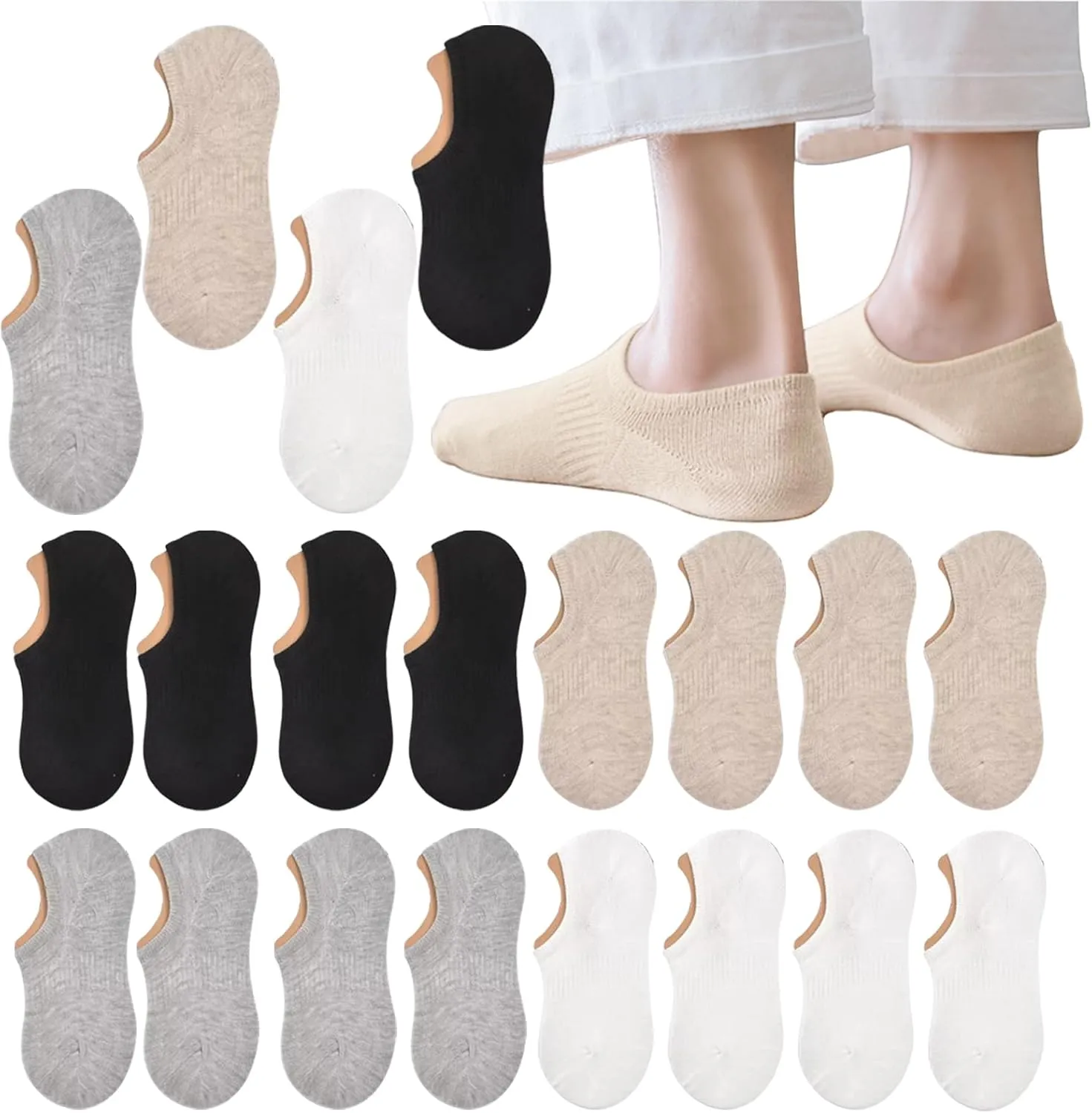 20 Pairs Thin Womens Ankle Socks, Short Athletic Pack of SocksNo Show Socks Low Cut for Women