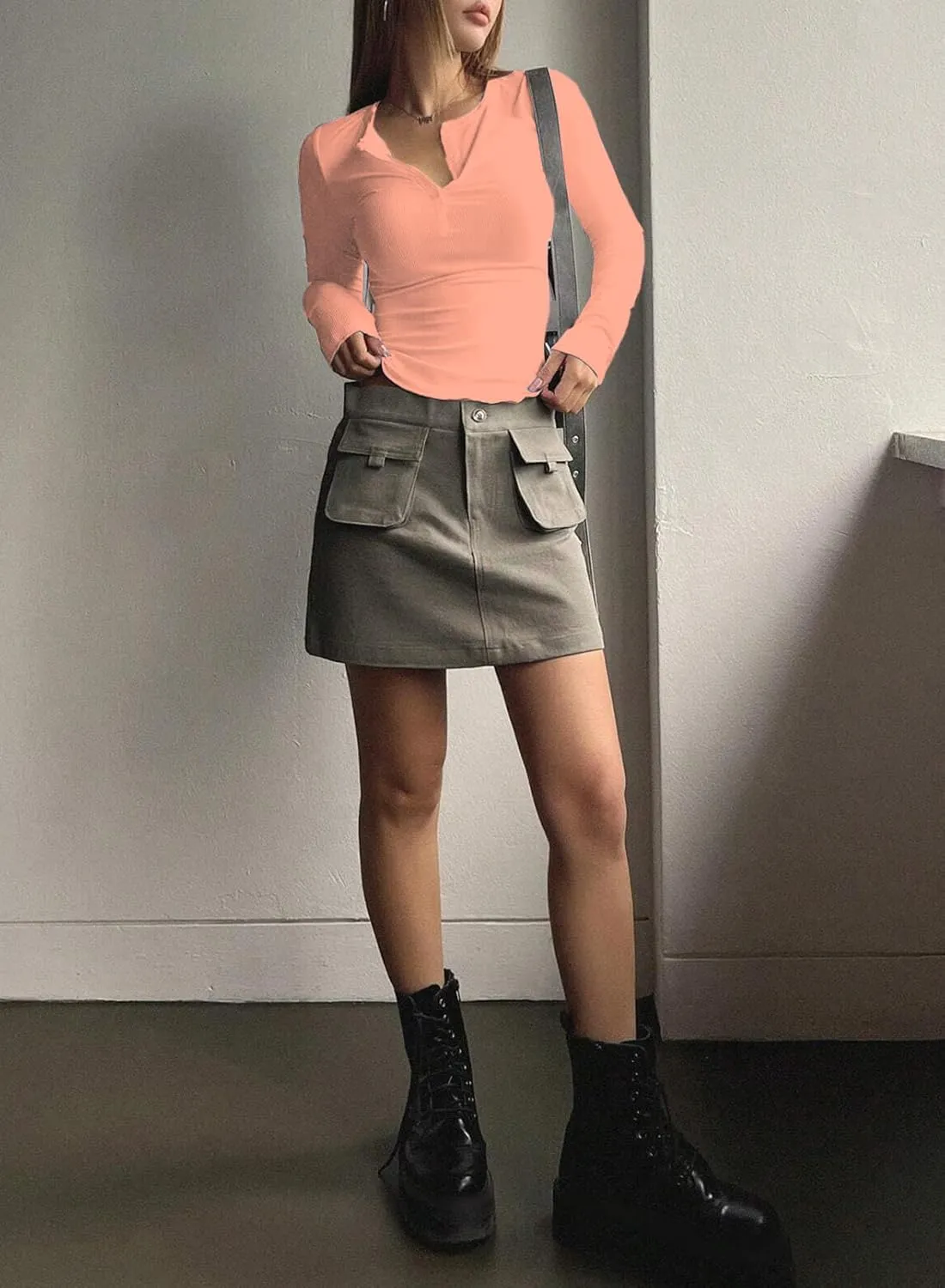 2024 Long Sleeve Shirts for Women V Neck Henley Tops Slim Fit Basic Ribbed Knit Button Down T Shirts Y2K Tops