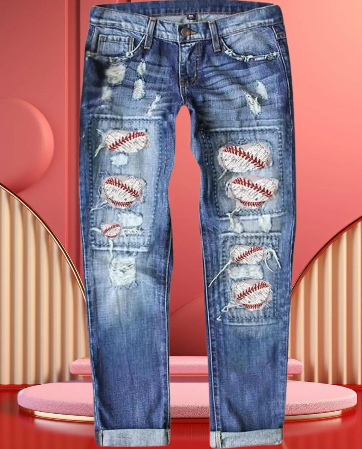 2025 New Women's Stretch Skinny Jeans Distressed Rips with Vintage Plaid Patches - Mid Rise Slimming Fit