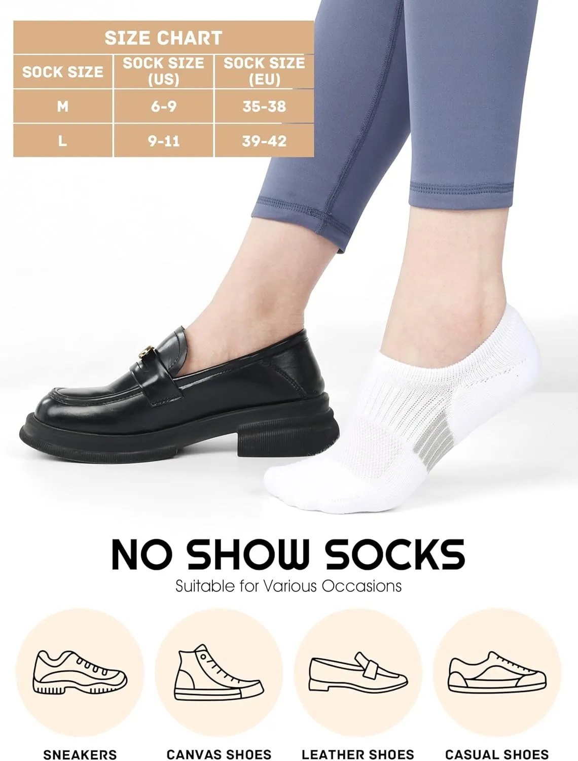 8 Pairs No Show Socks Womens Cushioned Low Cut Ankle Invisible Socks Non Slip Athletic Casual Socks