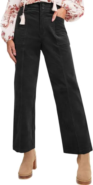 Acelitt Womens Casual Winter Corduroy Pants Fashion 2023 Loose Straight Leg Pants Trousers with Pockets Black XS