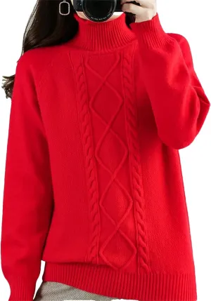 Adhdyuud Women Cashmere Turtleneck Sweater Fall Winter Loose Chunky Knitted Pullover Wool Oversized Sweater