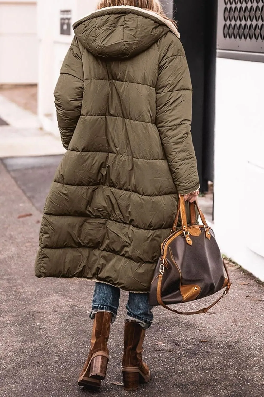 Akivide Womens Fleece Lined Long Jackets Casual Long Sleeve Full Zip Hooded Padded Coat Oversized Winter Warm Coat Outerwear