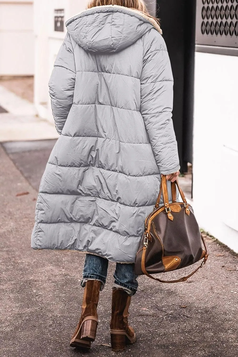 Akivide Womens Fleece Lined Long Jackets Casual Long Sleeve Full Zip Hooded Padded Coat Oversized Winter Warm Coat Outerwear