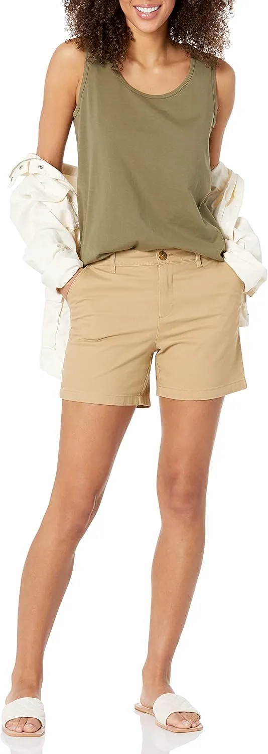 Amazon Essentials Women's Mid-Rise Slim-Fit 5 Inch Inseam Khaki Short (Available in Straight and Curvy Fits)