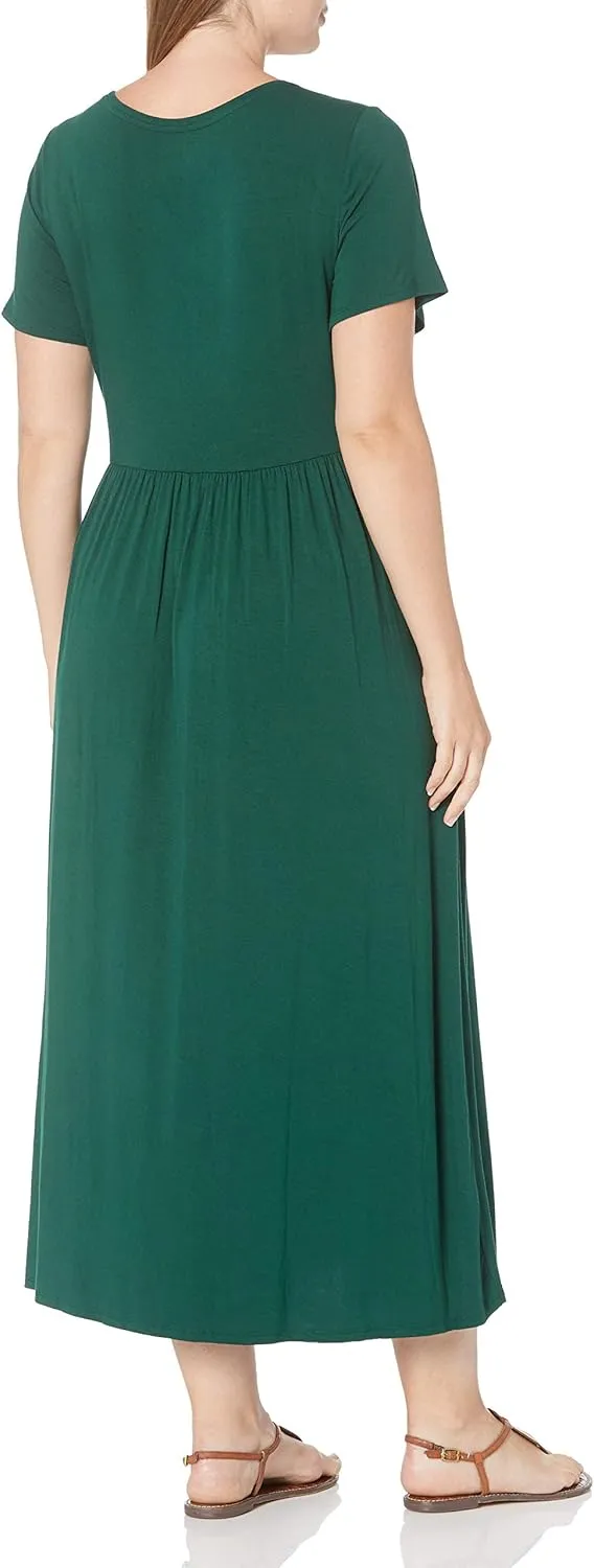 Amazon Essentials Women's Short-Sleeve Waisted Maxi Dress (Available in Plus Size)