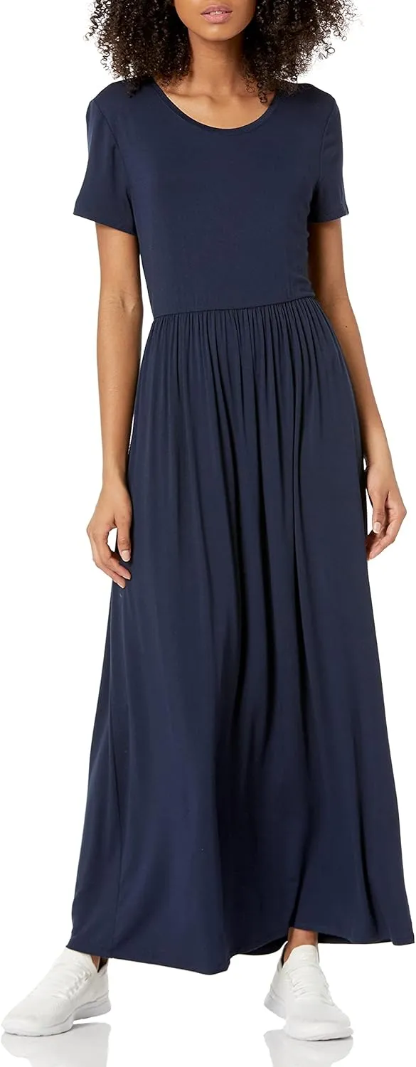 Amazon Essentials Women's Short-Sleeve Waisted Maxi Dress (Available in Plus Size)