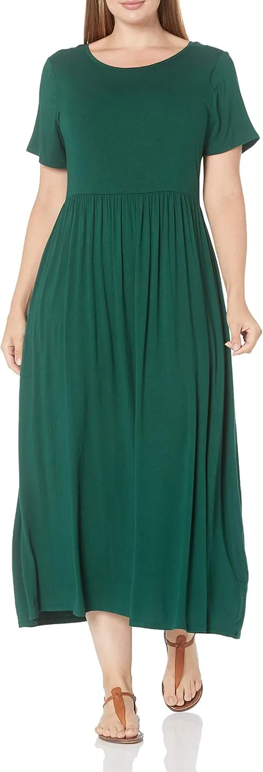 Amazon Essentials Women's Short-Sleeve Waisted Maxi Dress (Available in Plus Size)