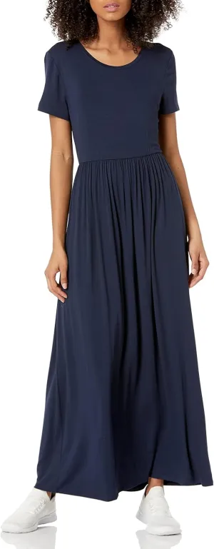 Amazon Essentials Women's Short-Sleeve Waisted Maxi Dress (Available in Plus Size)