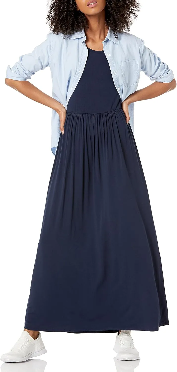 Amazon Essentials Women's Short-Sleeve Waisted Maxi Dress (Available in Plus Size)