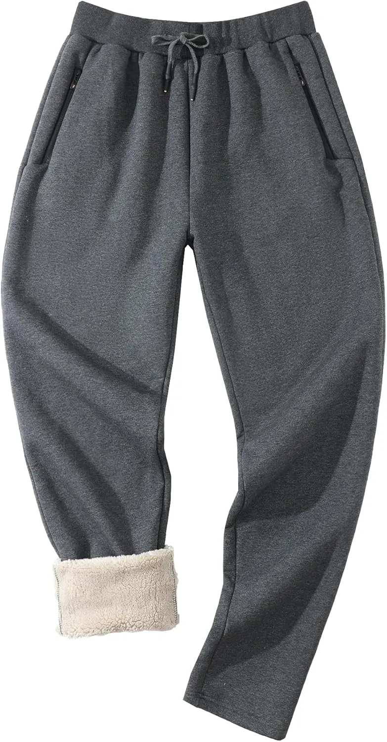 Aprsfn Men's Winter Thick Berber Fleece Sherpa Lined Active Sweatpants Brushed Jogger Pants
