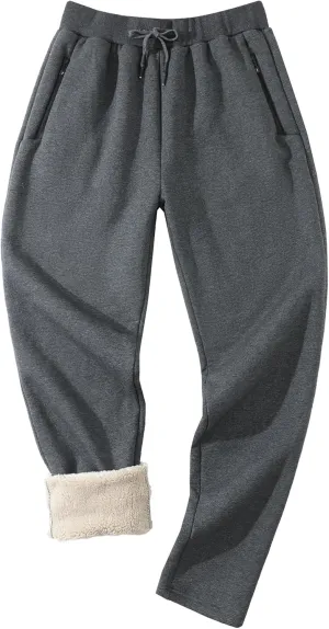 Aprsfn Men's Winter Thick Berber Fleece Sherpa Lined Active Sweatpants Brushed Jogger Pants