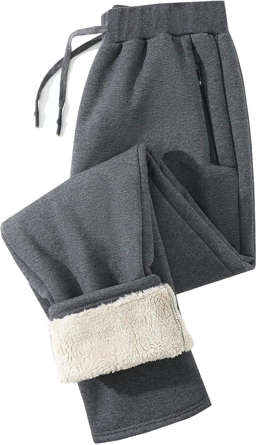 Aprsfn Men's Winter Thick Berber Fleece Sherpa Lined Active Sweatpants Brushed Jogger Pants