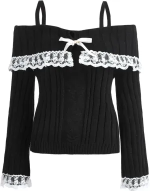 Argeousgor Women Sexy Off Shoulder Long Sleeve Crop Top Tees Slim Fit Ribbed Knit Crop Shirts Y2k Streetwear