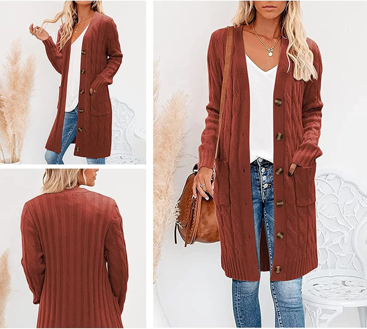 AYGJKIE Women's Long Sleeve Chunky Knit Sweater Cardigan