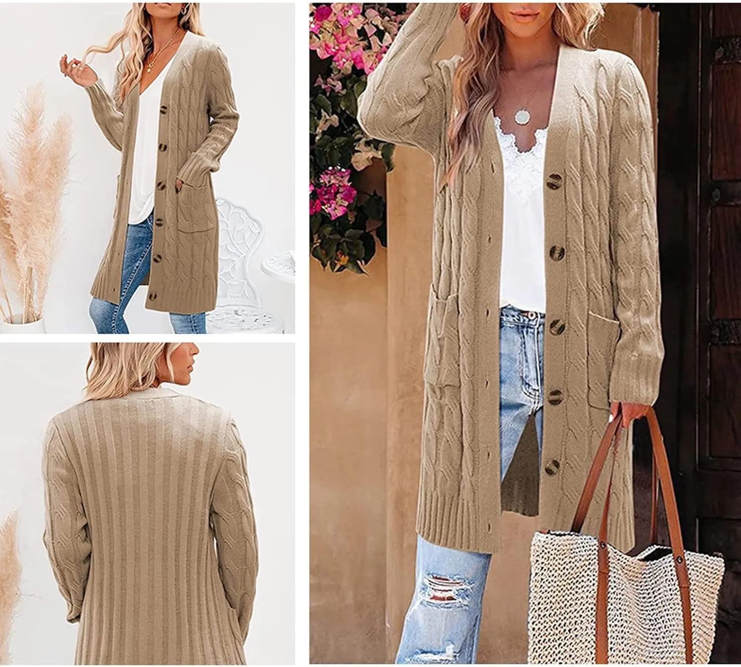 AYGJKIE Women's Long Sleeve Chunky Knit Sweater Cardigan