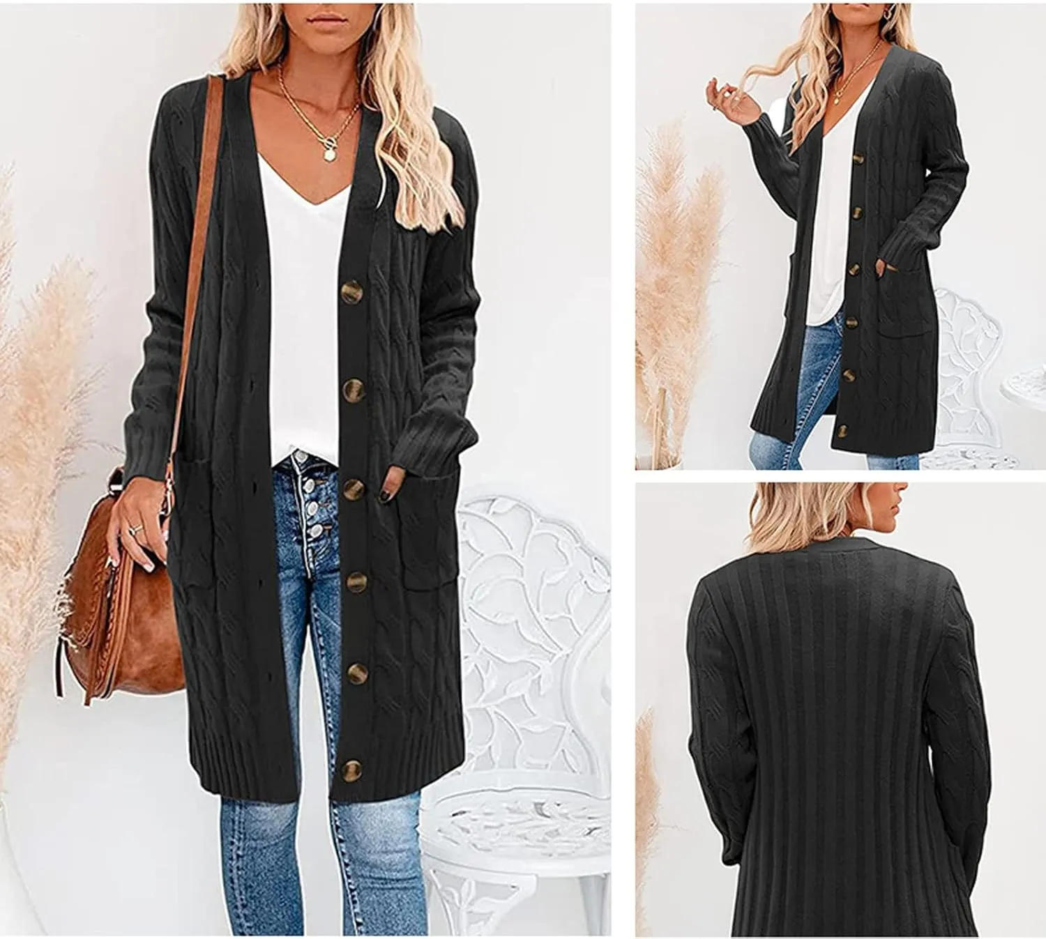 AYGJKIE Women's Long Sleeve Chunky Knit Sweater Cardigan