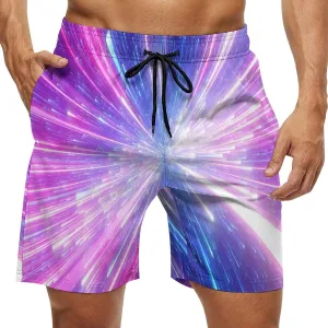 Beach Shorts for Men Anime Purple Sparks Flame Hawaiian Swim Board Shorts Mesh Lining Swimming Trunks Pocket