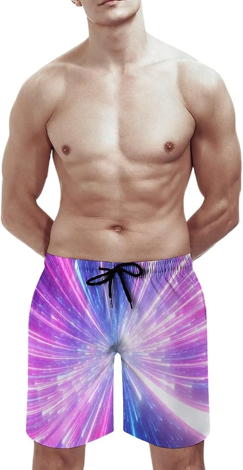 Beach Shorts for Men Anime Purple Sparks Flame Hawaiian Swim Board Shorts Mesh Lining Swimming Trunks Pocket