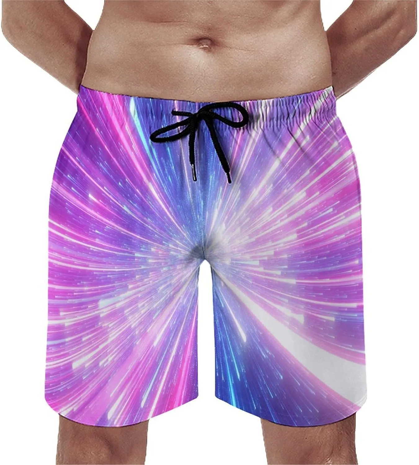 Beach Shorts for Men Anime Purple Sparks Flame Hawaiian Swim Board Shorts Mesh Lining Swimming Trunks Pocket