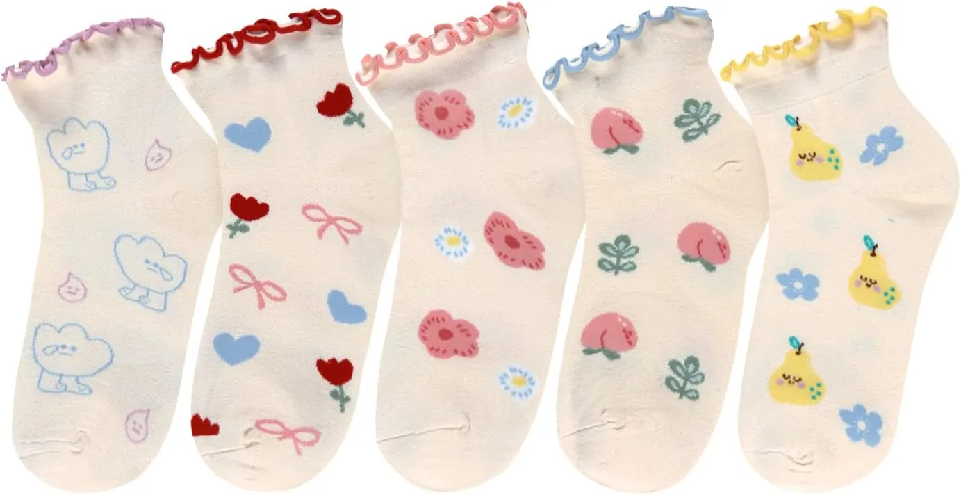 Benefeet Sox Ruffle Ankle Socks for Women Girls Cute Frilly Lettuce Short Socks Fun Novelty Patterned Casual Cotton Sock