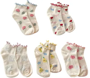 Benefeet Sox Ruffle Ankle Socks for Women Girls Cute Frilly Lettuce Short Socks Fun Novelty Patterned Casual Cotton Sock
