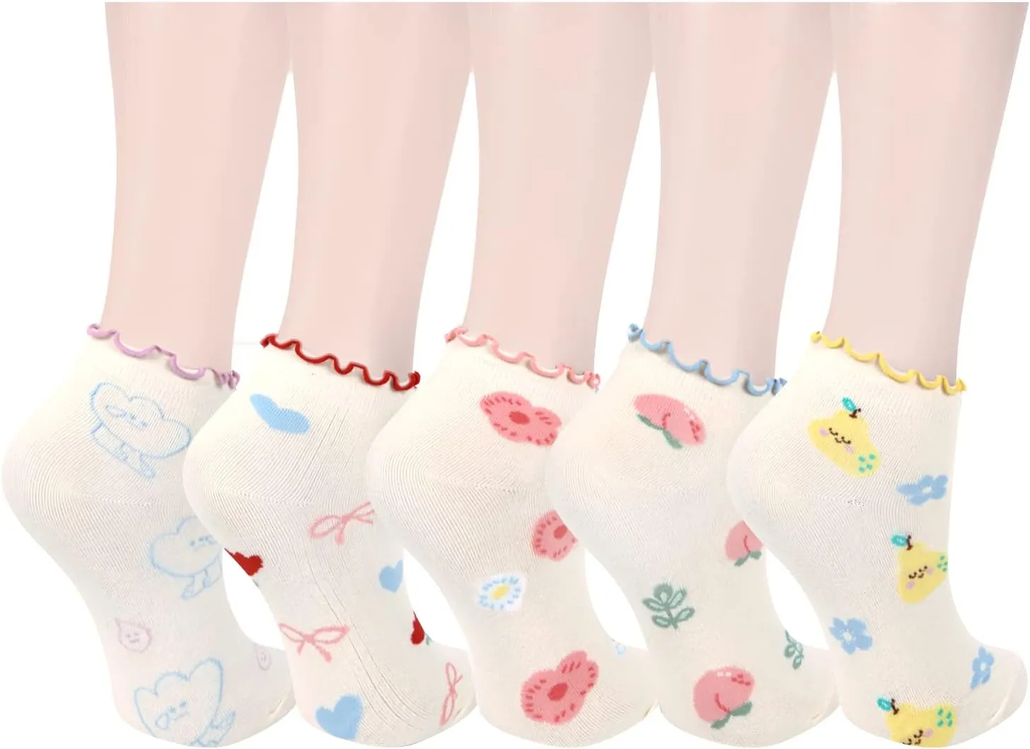 Benefeet Sox Ruffle Ankle Socks for Women Girls Cute Frilly Lettuce Short Socks Fun Novelty Patterned Casual Cotton Sock