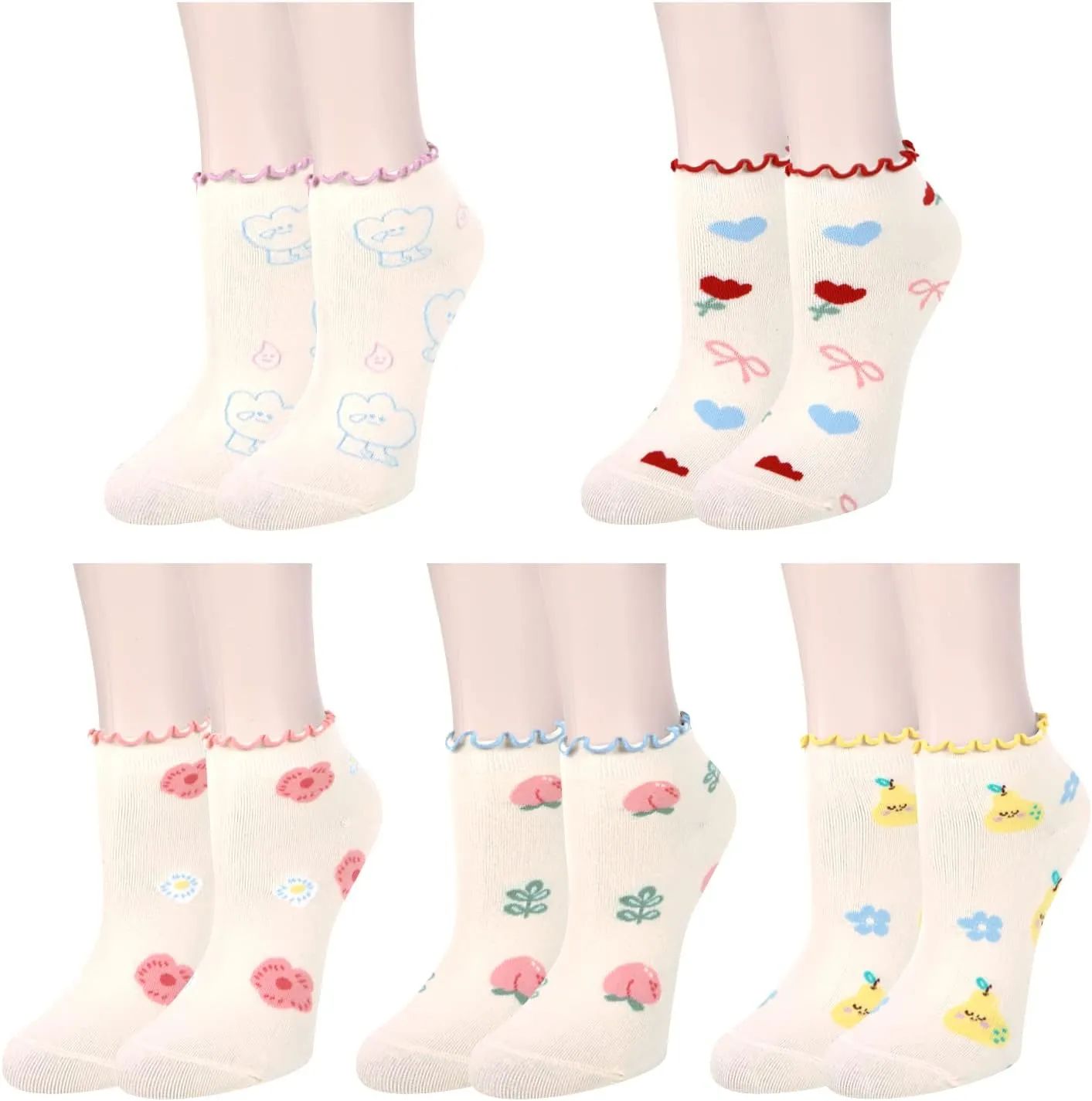 Benefeet Sox Ruffle Ankle Socks for Women Girls Cute Frilly Lettuce Short Socks Fun Novelty Patterned Casual Cotton Sock