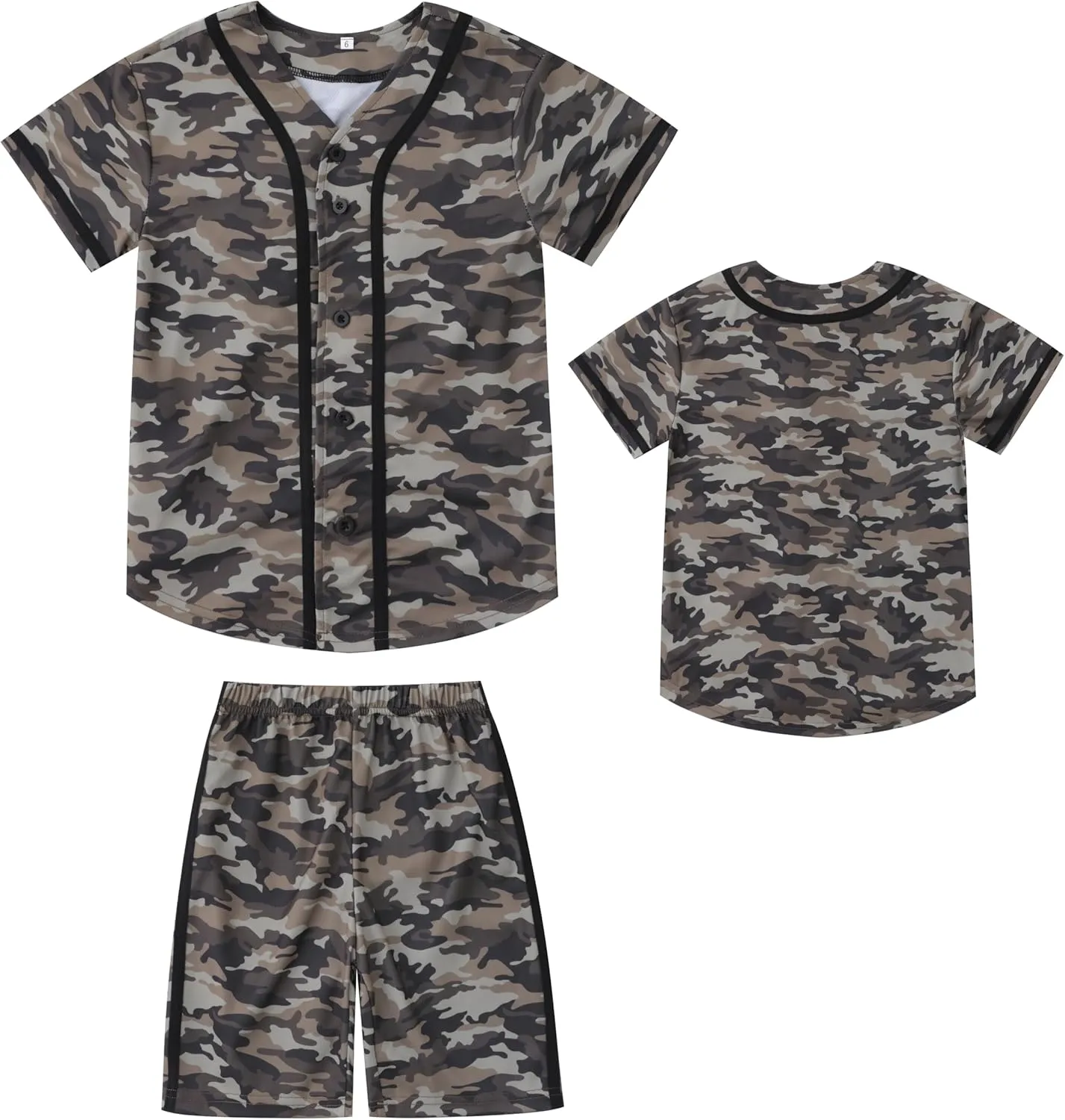 Boys Camouflage Short Sleeve T-Shirt and Shorts Set 2 Piece Summer Camo Baseball Clothes Outfit for Kids Ages 2-14