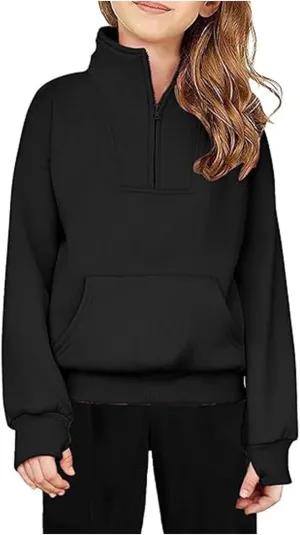 Boys Girls Sweatshirts Half Zip Pullover Fleece Cropped Fall Loose Outfits Fashion Long Sleeve Teenage Girl Sweaters