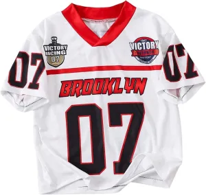 Boy's Summer T Shirt Number Print Jersey Shirts V Neck Sports Oversized Graphic Tees Streetwear
