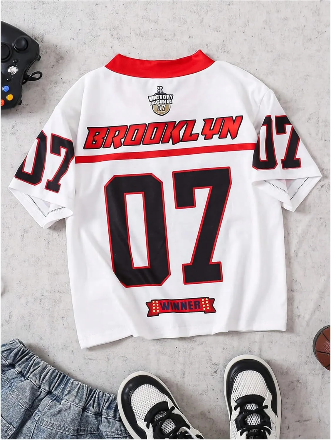 Boy's Summer T Shirt Number Print Jersey Shirts V Neck Sports Oversized Graphic Tees Streetwear
