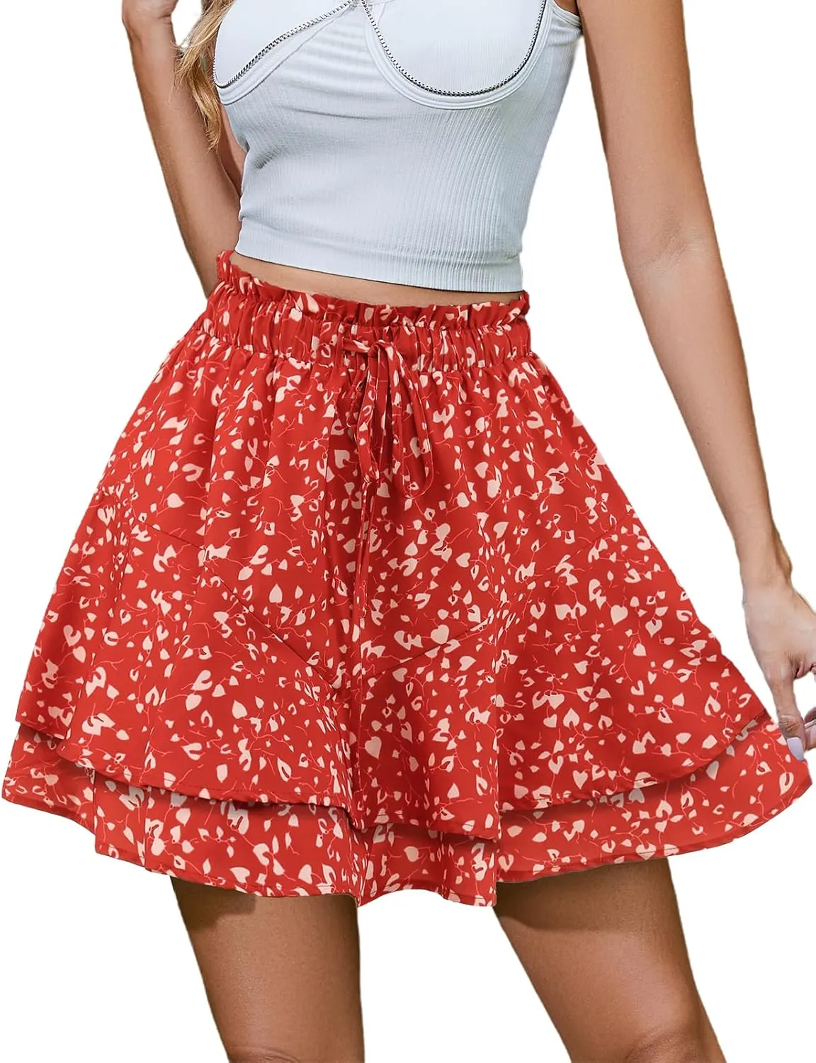 Bridesmay Flowy Shorts for Women Summer Ruffle Mini Skirt Boho Floral Skorts for Casual, Running and Tennis