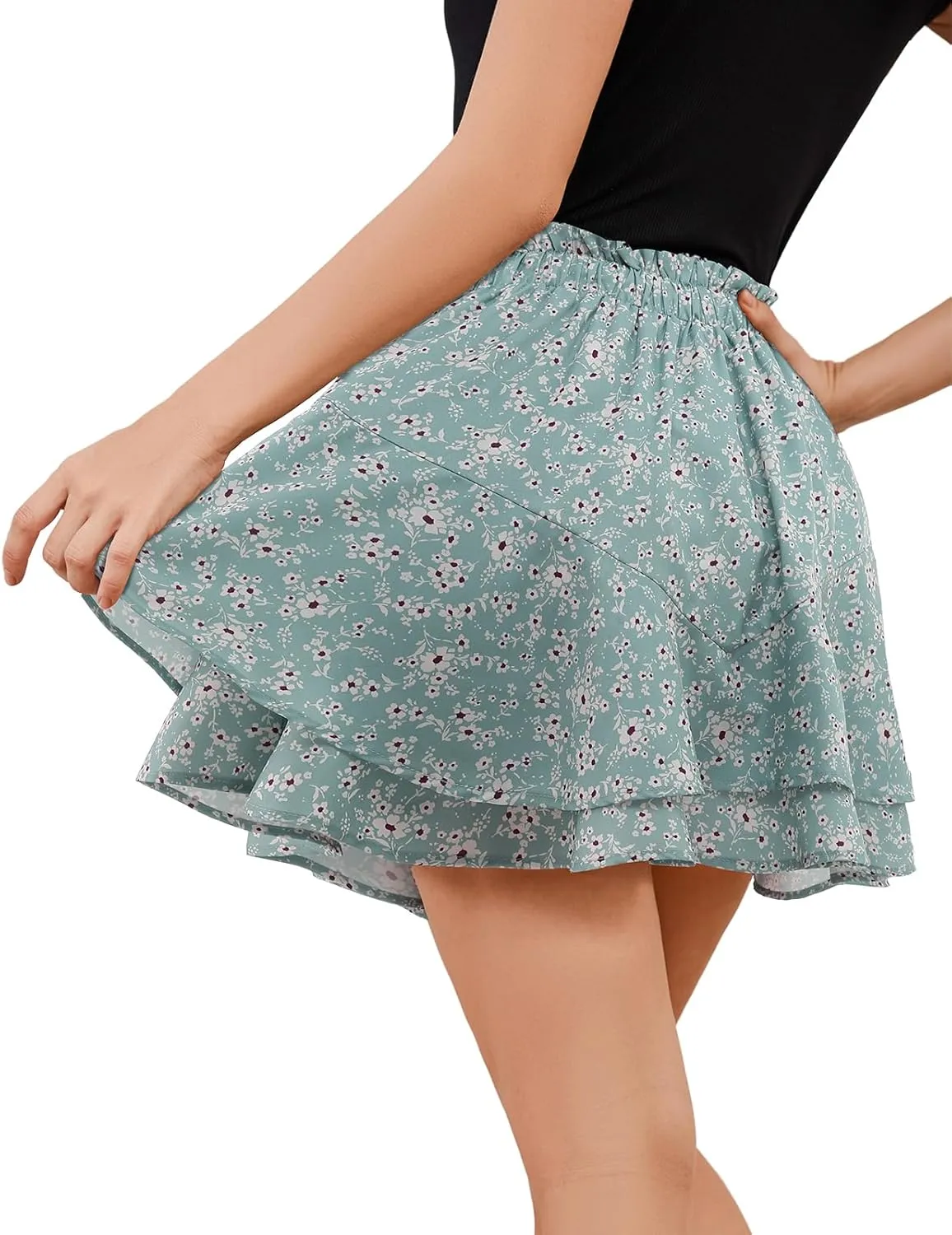 Bridesmay Flowy Shorts for Women Summer Ruffle Mini Skirt Boho Floral Skorts for Casual, Running and Tennis