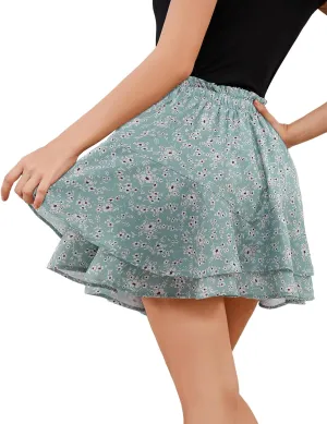 Bridesmay Flowy Shorts for Women Summer Ruffle Mini Skirt Boho Floral Skorts for Casual, Running and Tennis