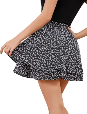 Bridesmay Flowy Shorts for Women Summer Ruffle Mini Skirt Boho Floral Skorts for Casual, Running and Tennis