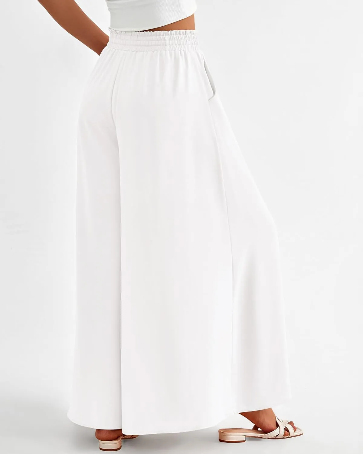 BTFBM Women Casual High Waist Wide Leg Pants Summer Floral Solid Long Palazzo Pants Lounge Beach Trousers with Pocket