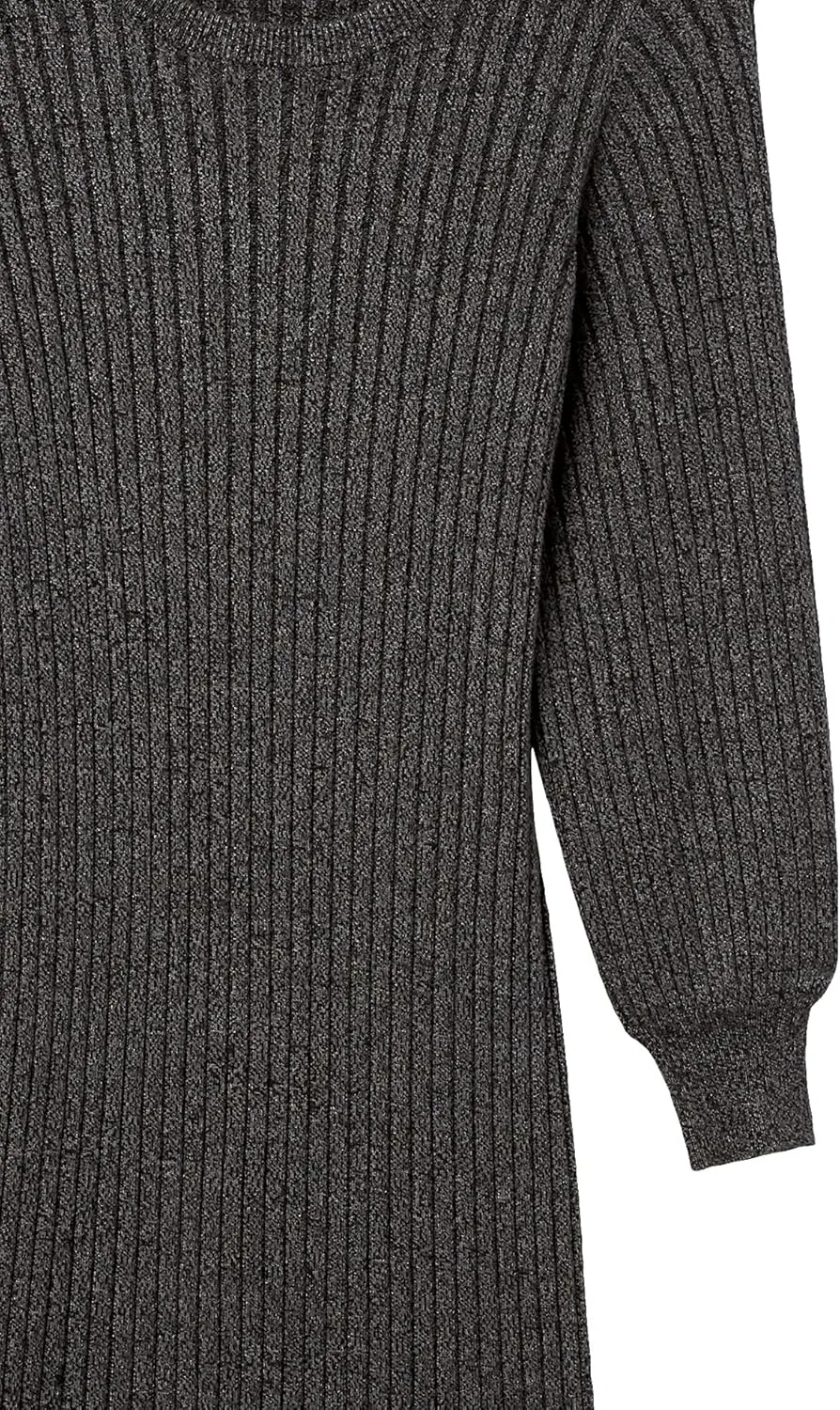 Cable Stitch Women's Ribbed Bishop Sleeve Dress - Crewneck Long Sleeve Knee-Length Solid/Striped Bodycon Sweater Knit Dress