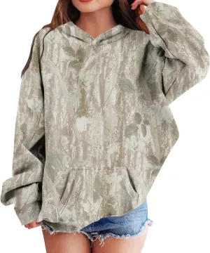 Camo Hoodies for Kids Boys Girls Cute Sweatshirt Maple Leaf Print Oversized Fleece Sweatshirts Classic Pullover with Pocket