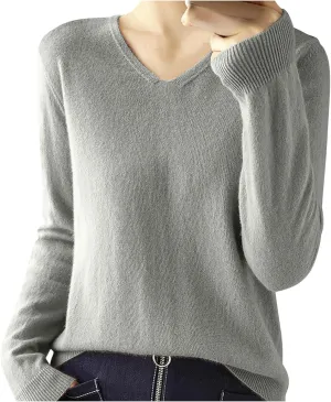 Cashmere Sweaters for Women Warm Cozy Long Sleeve v Neck Knit Pullover Sweater Casual Loose Soft Basic Jumper Tops