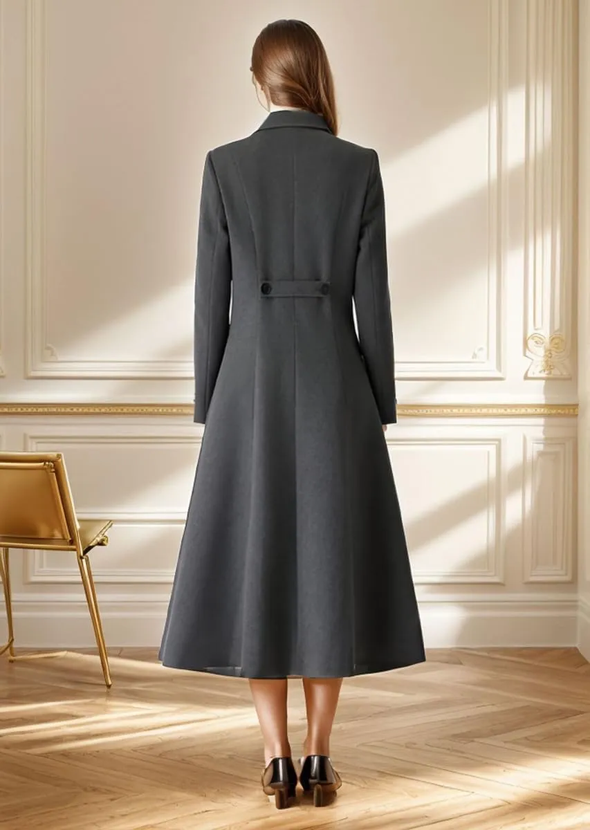 chouyatou Women's Double Breasted Midi Long Wool Notch Lapel Woolen Winter Trench Coat Overcoat