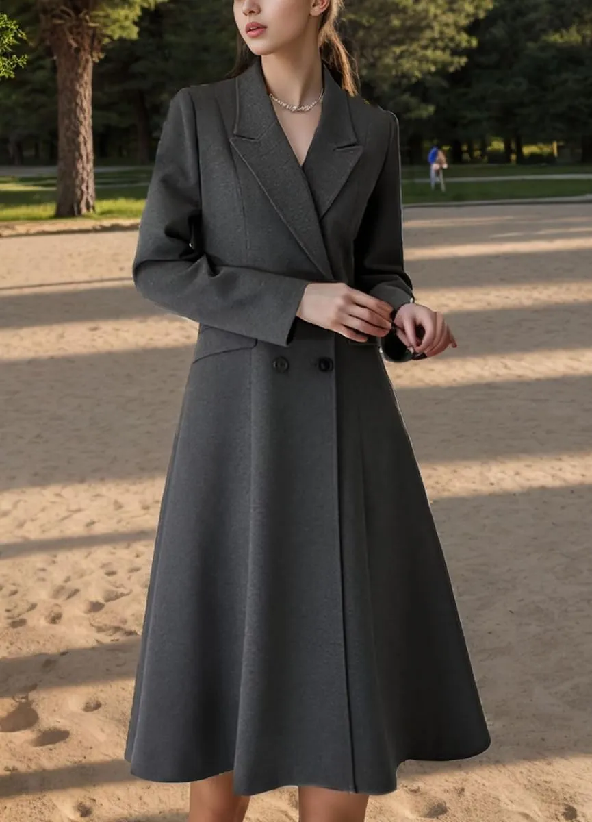 chouyatou Women's Double Breasted Midi Long Wool Notch Lapel Woolen Winter Trench Coat Overcoat
