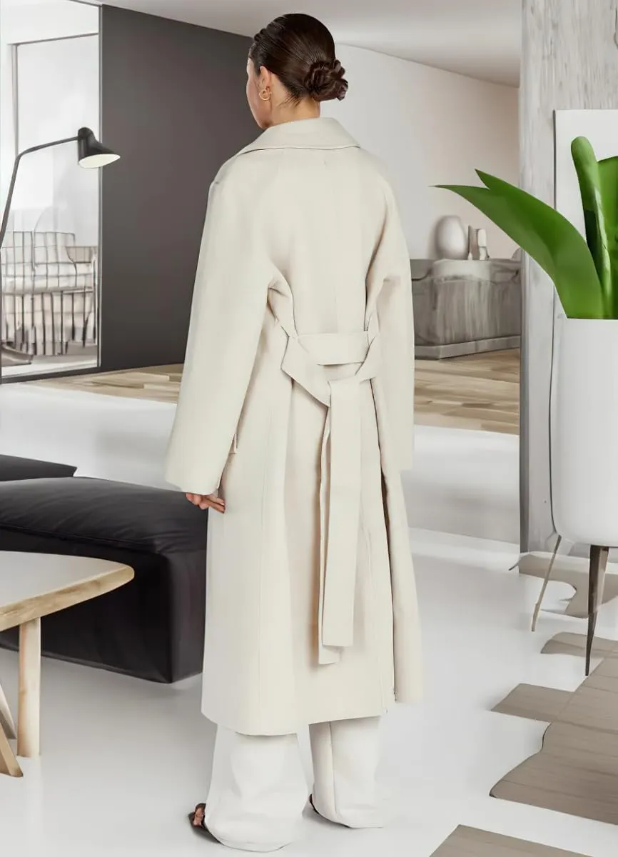 chouyatou Women's Winter Open Front Wool Coat Business Casual Midi Long Winter Trench Coat with Belt