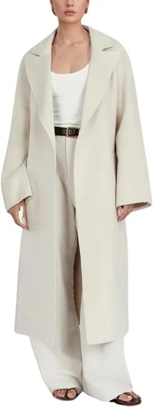 chouyatou Women's Winter Open Front Wool Coat Business Casual Midi Long Winter Trench Coat with Belt