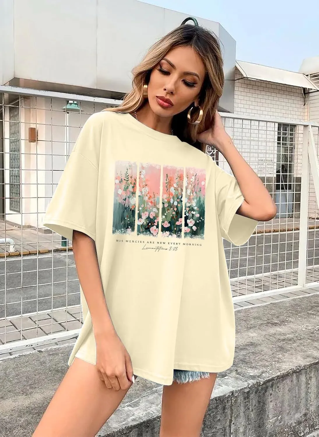 Christian Shirts for Women Faith Jesus Shirt Bible God Inspirational Tees Oversized Floral Graphic Religious Tops