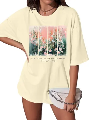 Christian Shirts for Women Faith Jesus Shirt Bible God Inspirational Tees Oversized Floral Graphic Religious Tops