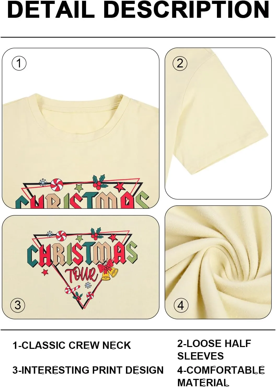 Christmas Shirts for Women Family Christmas Tour Oversized T-Shirt Casual Santa Holiday Party Tee Tops