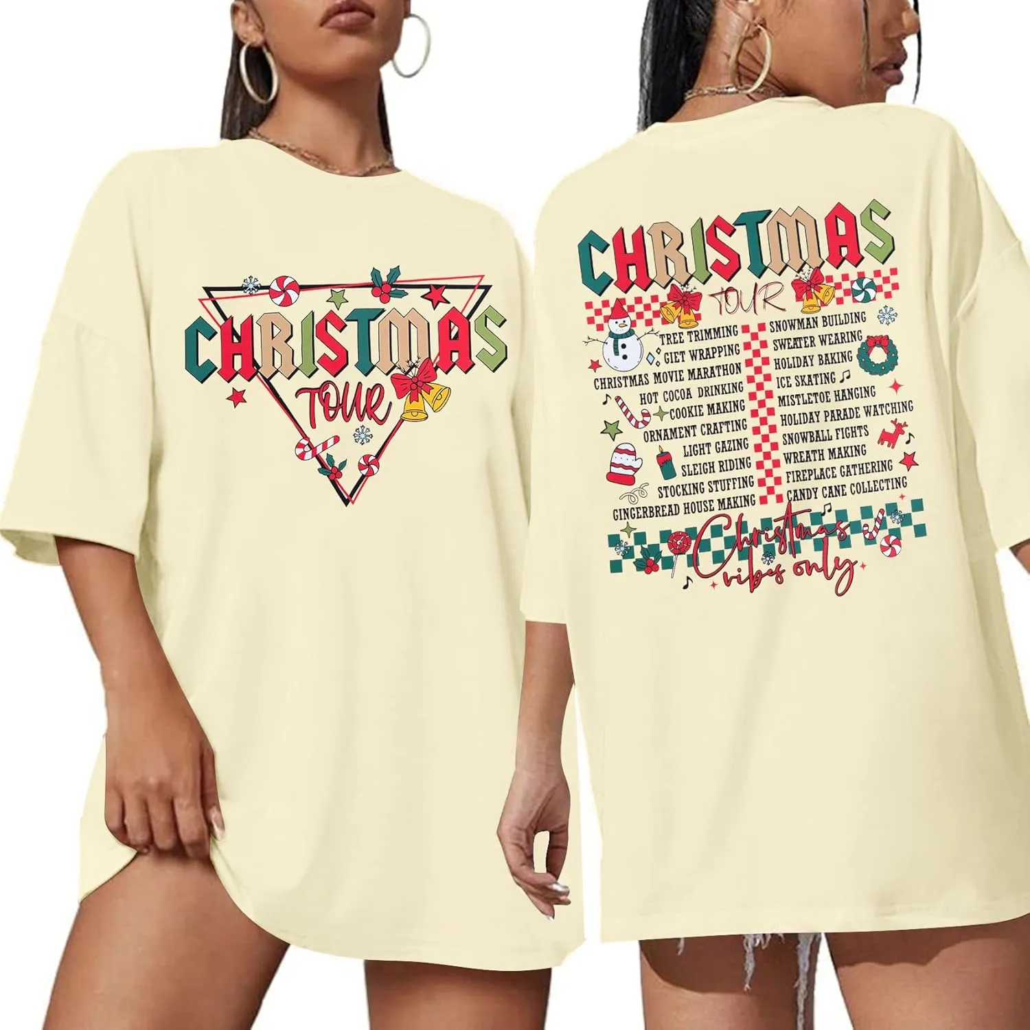 Christmas Shirts for Women Family Christmas Tour Oversized T-Shirt Casual Santa Holiday Party Tee Tops