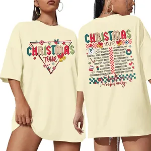 Christmas Shirts for Women Family Christmas Tour Oversized T-Shirt Casual Santa Holiday Party Tee Tops